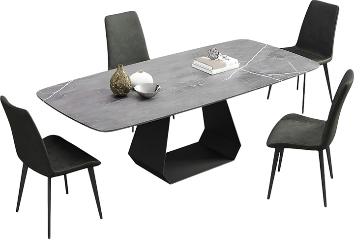 Стол обеденный Hesby Echo Haven (спеченный камень / металл) серый камень / черный