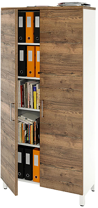 Шкаф для документов ZAMM 5 полок, 2 двери МК 414 90х41,4х190 см фасад дуб Галифакс олово, корпус белый