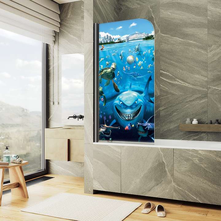 Шторка на ванну с фотопечатью MaybahGlass ФП005-6 80х140 см, поворотная, на монопетле, черный