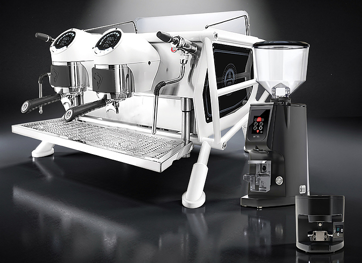 Кофемашина Sanremo Cafe Racer Black&White 2 гр. черно-белая+ Eureka Atom W 75 Matt Black + автотемпер Atom Black