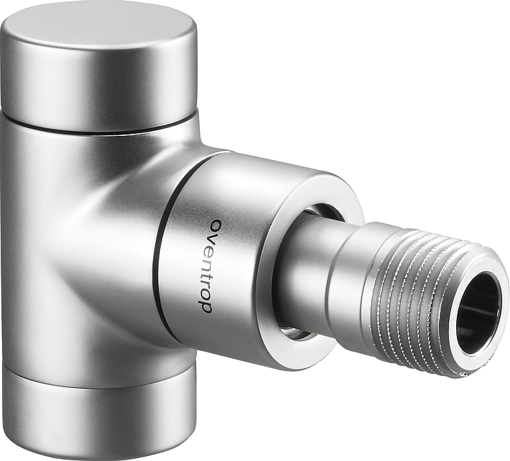 Вентиль запорный угловой Oventrop Combi E 1166082, ДУ 15, PN 10, Rp 1/2" (ВР) - R 1/2" (НР), латунь, матовая сталь
