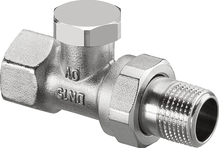 Вентиль запорный прямой Oventrop Combi 2 1091162, ДУ 15, PN 10, Rp 1/2" (ВР) - R 1/2" (НР), никелированная латунь