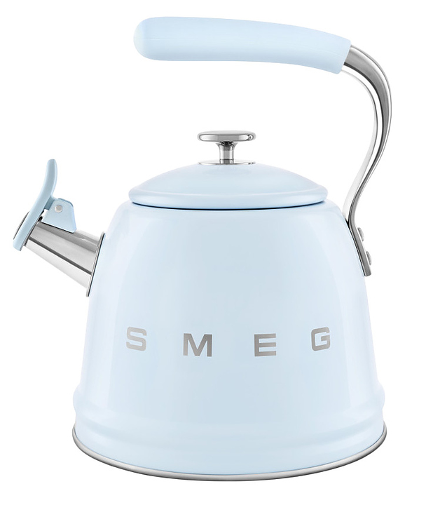 Чайник SMEG WKF01PB 2.3 л 243x205х277 мм со свистком, пастельный голубой, глянцевый