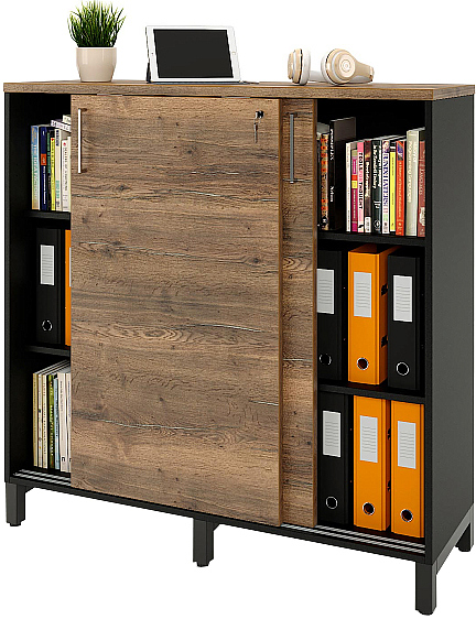 Локер ZAMM 3 полки МК 600 120х60х121 см фасад дуб Галифакс олово, корпус черный