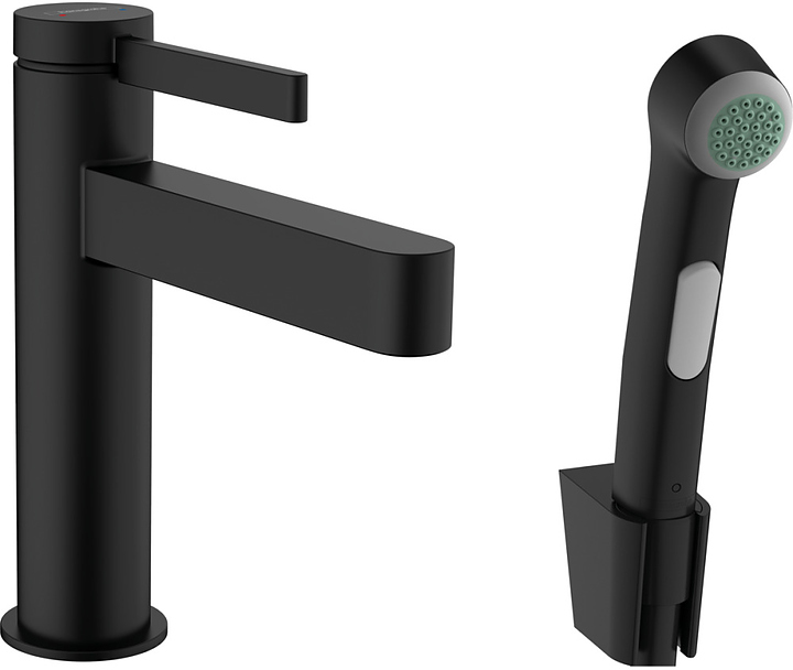 Смеситель для раковины с гигиеническим душем Hansgrohe HG Finoris 76210670 с донным клапаном, матовый черный