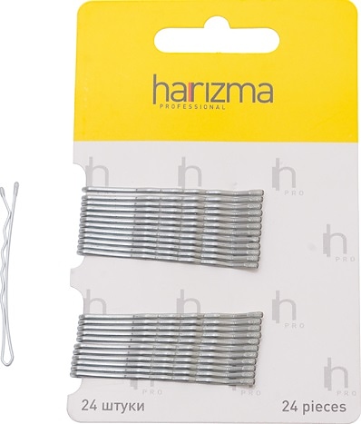 Невидимки для волос Harizma h10534-17, волнистые серебристые, 50 мм, 24 шт.