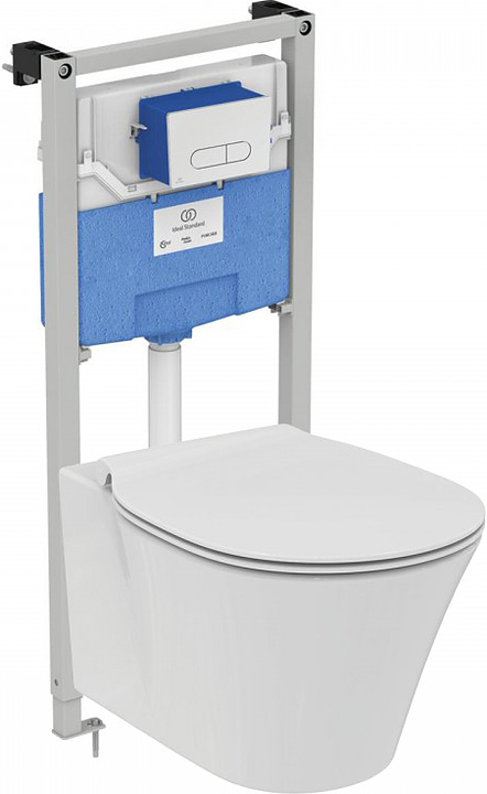 Унитаз подвесной с инсталляцией Ideal Standard Connect Air AquaBlade E005401 4 в 1 с панелью смыва Oleas Р1 R0116AA
