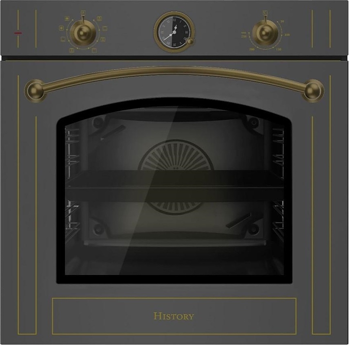 Духовой шкаф HiSTORY OE778B.RBK черный с золотистой фурнитурой