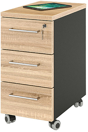 Тумба мобильная ZAMM 3 ящика 31х50х61 см фасад дуб Бардолилно, корпус черный