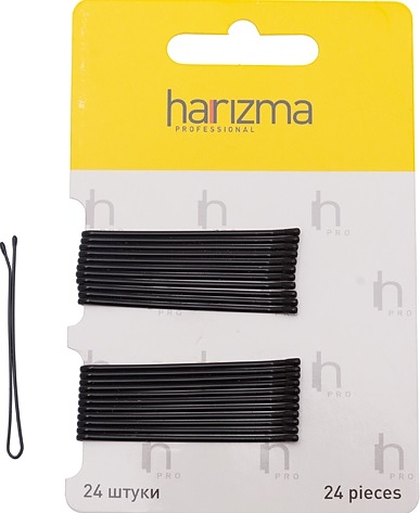 Невидимки для волос Harizma h10535-15, прямые черные, 50 мм, 24 шт.