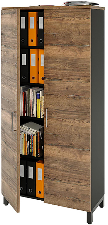 Шкаф для документов ZAMM 5 полок, 2 двери МК 414 90х41,4х190 см фасад дуб Галифакс олово, корпус черный