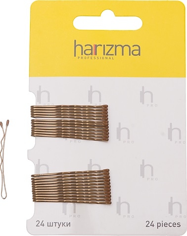 Невидимки для волос Harizma h10532-04, волнистые коричневые, 40 мм, 24 шт.