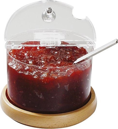 Емкость для джема охлаждаемая APS 16834 1000 мл d=14 см h=11,5 см с крышкой (пластик) прозрачная на подставке (дерево)