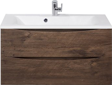 Тумба с раковиной BelBagno MARINO-900-2C-SO-RW-P + BB900/450-LV-MR-PR перелив слева, темное дерево
