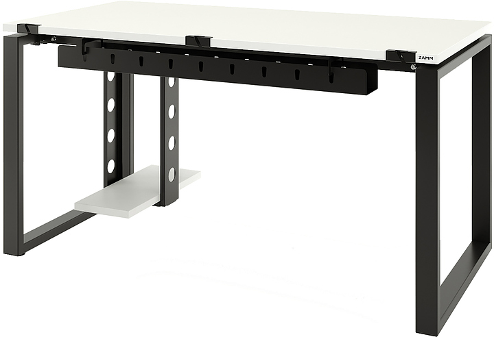 Стол офисный прямой ZAMM Зета 60х30 ТР 1200х700 с пропусками, кабель-каналом и подвесом системного блока, белый премиум/черный муар
