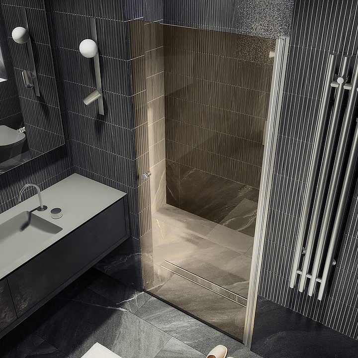 Дверь душевая MaybahGlass MGD-804-5 80х198 см, распашная, на монопетле, бронза, хром матовый