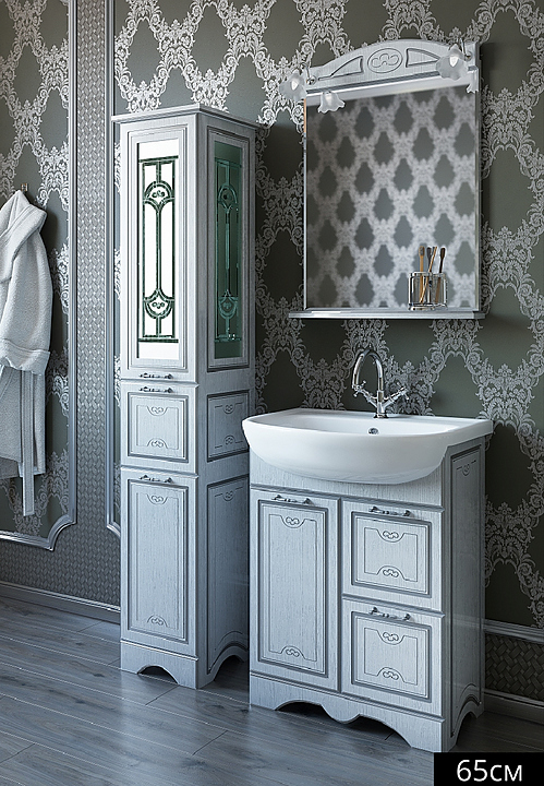 Гарнитур Sanflor Адель 65 см, 4 предмета, c правост. пеналом, белый, серебро