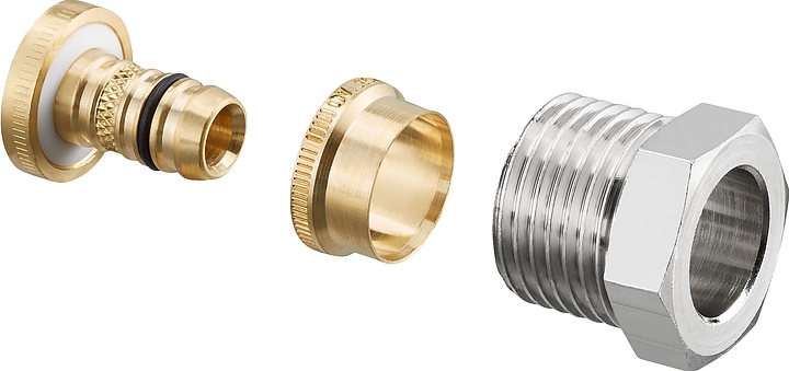 Набор присоединительный Oventrop Cofit S 1507355, PN 10, 16х2 мм - R 1/2" (НР), никелированная латунь, со стяжным кольцом