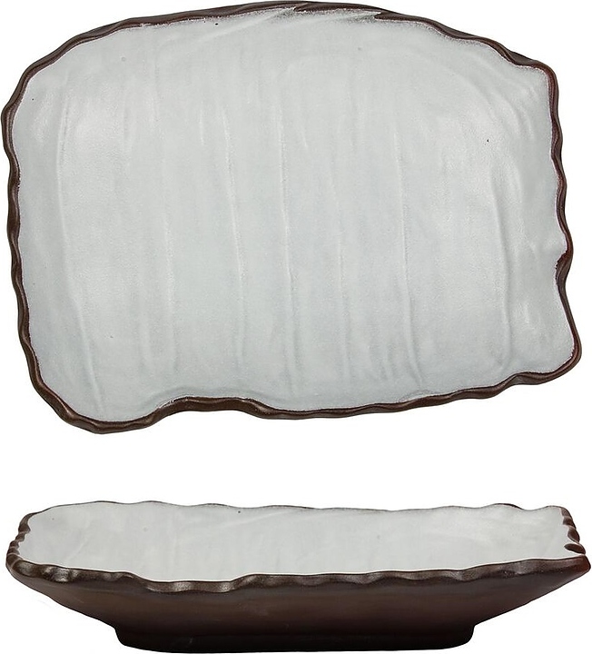 Блюдо сервировочное P.L. Proff Cuisine Crush White Matt New Brown Taiga 16-303dk/whitematt 450 мл 26х20 cм h=3 cм (фарфор)