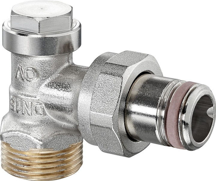 Вентиль запорный угловой Oventrop Combi 4 1090672, ДУ 15, PN 10, G 3/4" (НР) - R 1/2" (НР), никелированная латунь