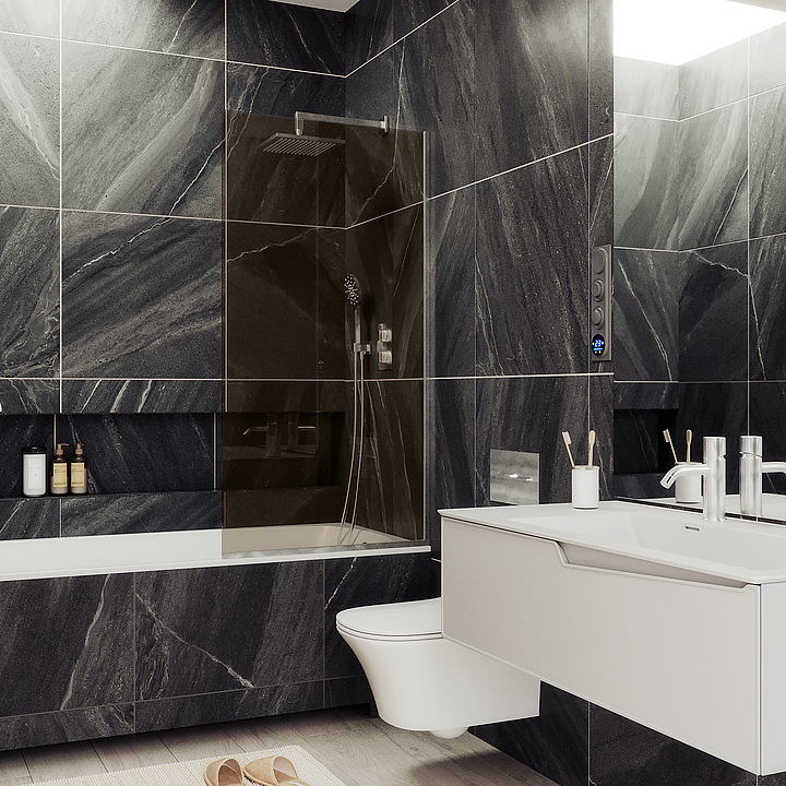 Шторка на ванну MaybahGlass MGV-250-5у 30х140 см, бронза, хром матовый