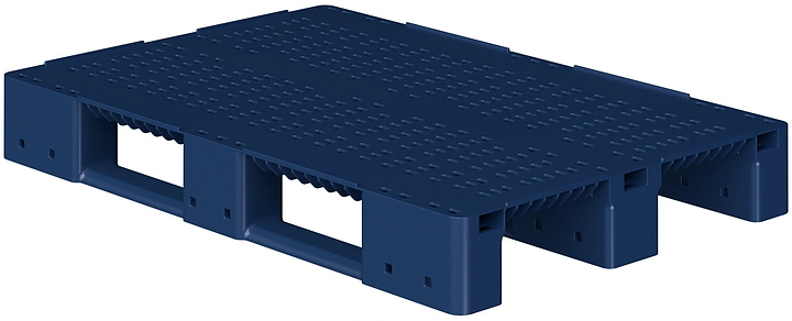 Паллет iPlast 1200x800x150 мм перфорированный на 3 полозьях, с бортиком, синий
