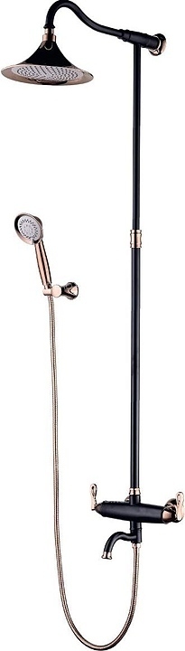 Душевая стойка LEMARK Prime LM6162BRG с верхней душевой лейкой "Тропический дождь", черный/розовое золото