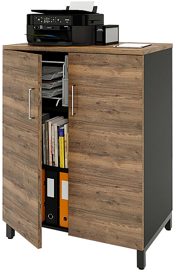 Шкаф для документов ZAMM 3 полки, 2 двери МК 600 90х60х120 см фасад дуб Галифакс олово, корпус черный