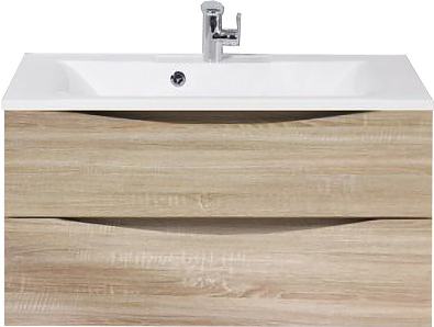 Тумба с раковиной BelBagno MARINO-900-2C-SO-WO-P + BB900/450-LV-MR-PR перелив слева, выбеленное дерево