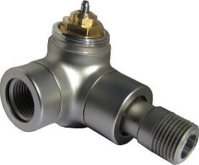Вентиль термостатический трехосевой левый Oventrop E 1163482, ДУ 15, PN 10, Rp 1/2" (ВР) - R 1/2" (НР) - М 30х1.5, латунь, матовая сталь, с преднастойкой