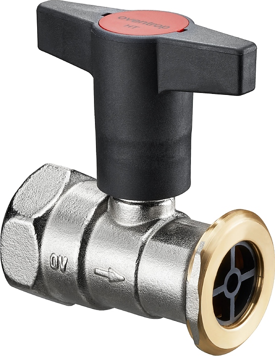 Кран шаровой Oventrop Optibal P 1078173, ДУ 32, PN 10, Rp 1 1/4" (ВР) - G 1 1/2" (НГ), с обратным клапаном, никелированная латунь
