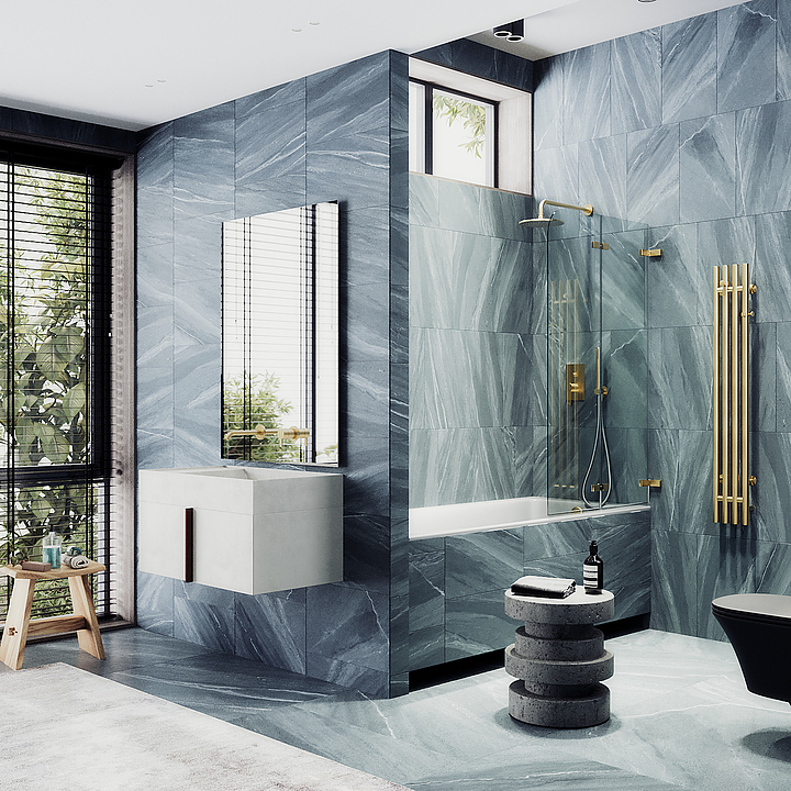 Шторка на ванну MaybahGlass MGV-572-3 51,5х140 см, 2 секции, складная, золото