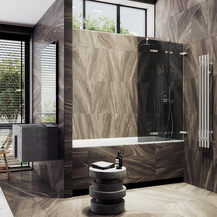 Шторка на ванну MaybahGlass MGV-583-4 75х140 см, 3 секции, складная, графит, хром глянцевый