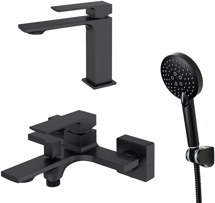 Комплект смесителей с душевым гарнитуром ORANGE Lutz M04-311b черный матовый