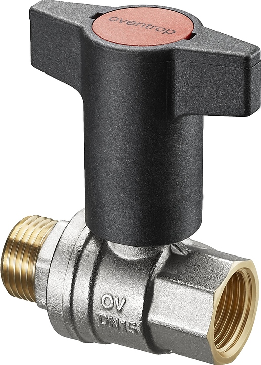 Кран шаровой Oventrop Optibal 1077303, ДУ 10, PN 16, G 3/8" (ВР) - G 3/8" (НР), никелированная латунь, с удлиненной Т-рукояткой
