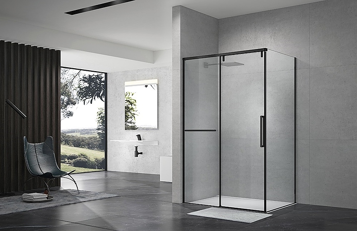 Уголок душевой Terminus Альба 2ES90х120B 90х120х220 см, прозрачное стекло, профиль черный