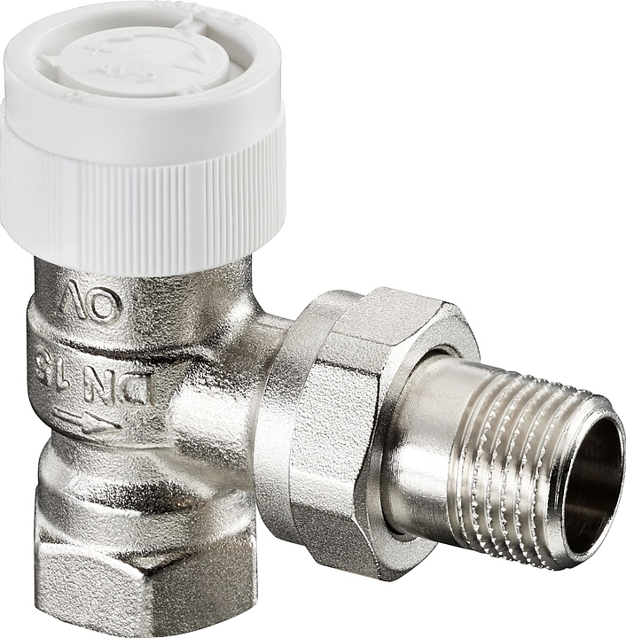 Вентиль термостатический угловой Oventrop AV9 1183703, ДУ 10, PN 10, Rp 3/8" (ВР) - R 3/8" (НР) - М 30х1.5, никелированная латунь, с преднастойкой