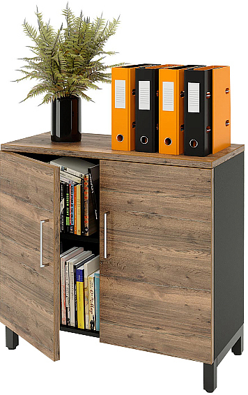 Шкаф для документов ZAMM 2 полки, 2 двери МК 414 90х41,4х83,7 см фасад дуб Галифакс олово, корпус черный