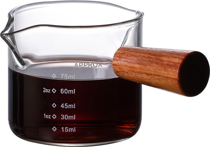 Мерный шот для кофе P.L. Barbossa S0442 75 мл 5,8х7,5 см h=5,4 см (стекло) с деревянной ручкой