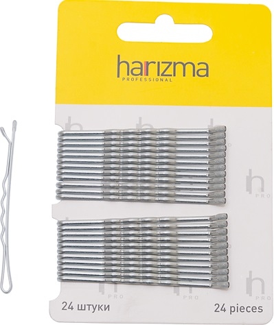 Невидимки для волос Harizma h10536-17, волнистые серебристые, 60 мм, 24 шт.