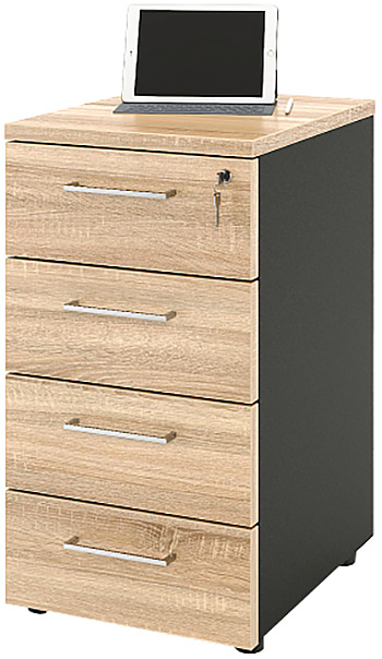 Тумба приставная ZAMM 4 ящика 41х70х74,5 см фасад дуб Бардолино, корпус черный