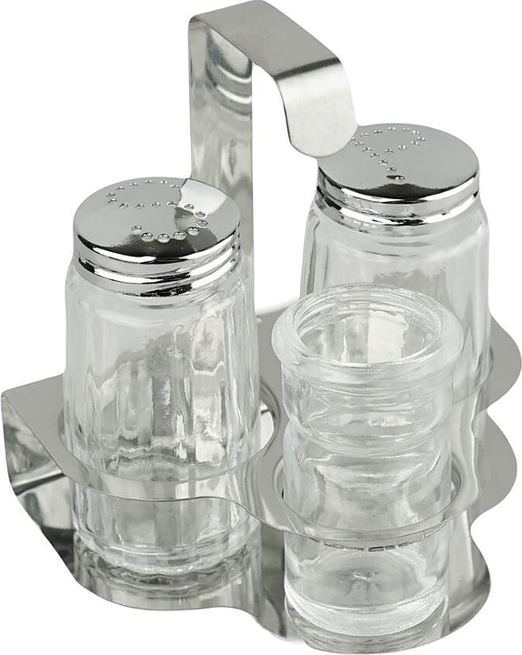 Набор для специй P.L. Proff Cuisine 354-3 / BF-3107 "Скоба-3" 3 емкости на подставке (стекло / нерж. сталь)
