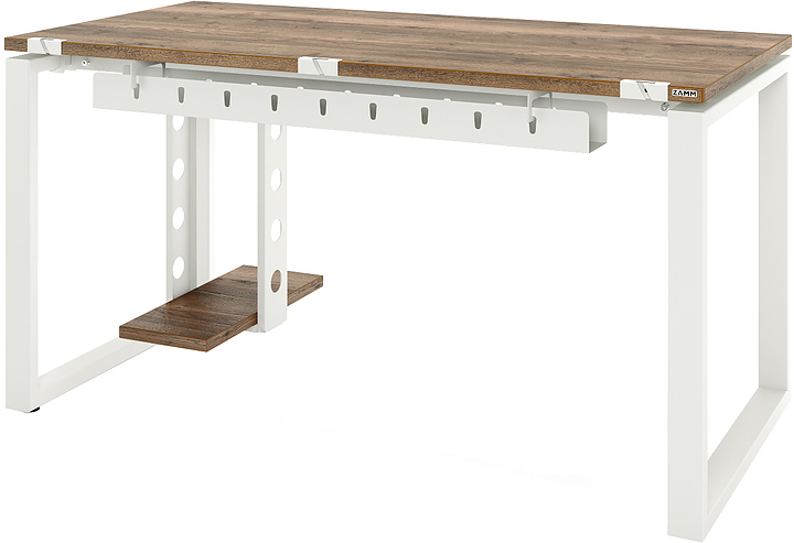 Стол офисный прямой ZAMM Зета 60х30 ТР 1200х700 с пропусками, кабель-каналом и подвесом системного блока, дуб галифакс олово/белый матовый