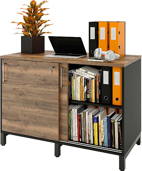 Локер ZAMM 2 полки МК 600 120х60х83,7 см фасад дуб Галифакс олово, корпус черный