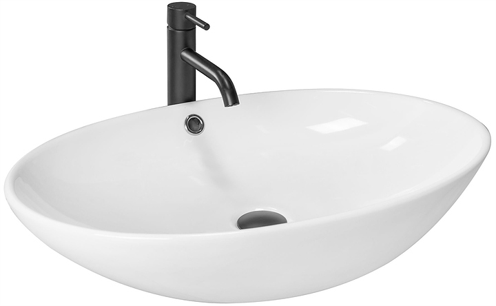Раковина накладная Mira MR-8195 63х42 см, без отв. под смеситель, с переливом, керамика