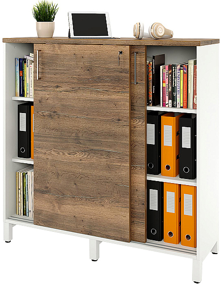 Локер ZAMM 3 полки МК 414 120х41,4х121 см фасад дуб Галифакс олово, корпус белый