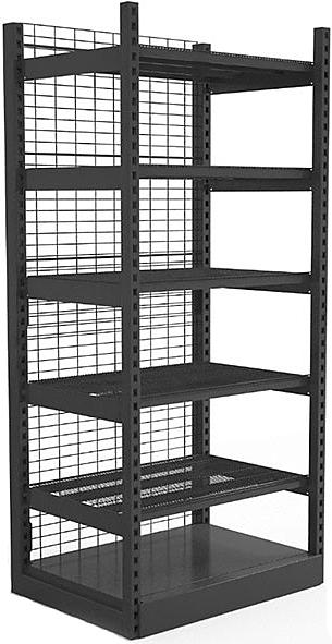 Стеллаж с передней стойкой Евромаркет L=1250, H=2130, G=500 с полками 4х500 мм, нижний цоколь