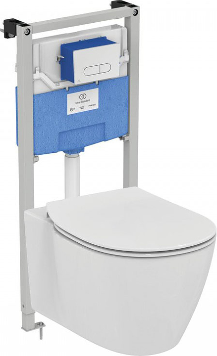 Унитаз подвесной с инсталляцией Ideal Standard Connect AquaBlade E047901 4 в 1 с панелью смыва Oleas M1 R0115AA