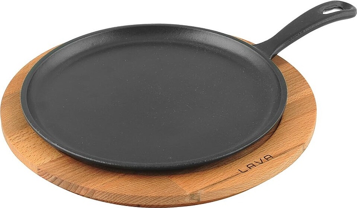 Сковорода для подачи LAVA LV ECO Y KRP 20 K4 d=20 см с ручкой (чугун) черная на подставке (дерево)