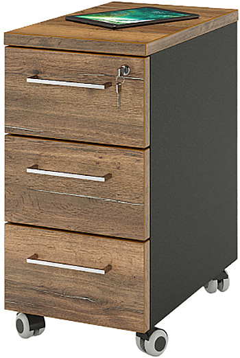 Тумба мобильная ZAMM 3 ящика 31х50х61 см фасад дуб Галифакс олово, корпус черный